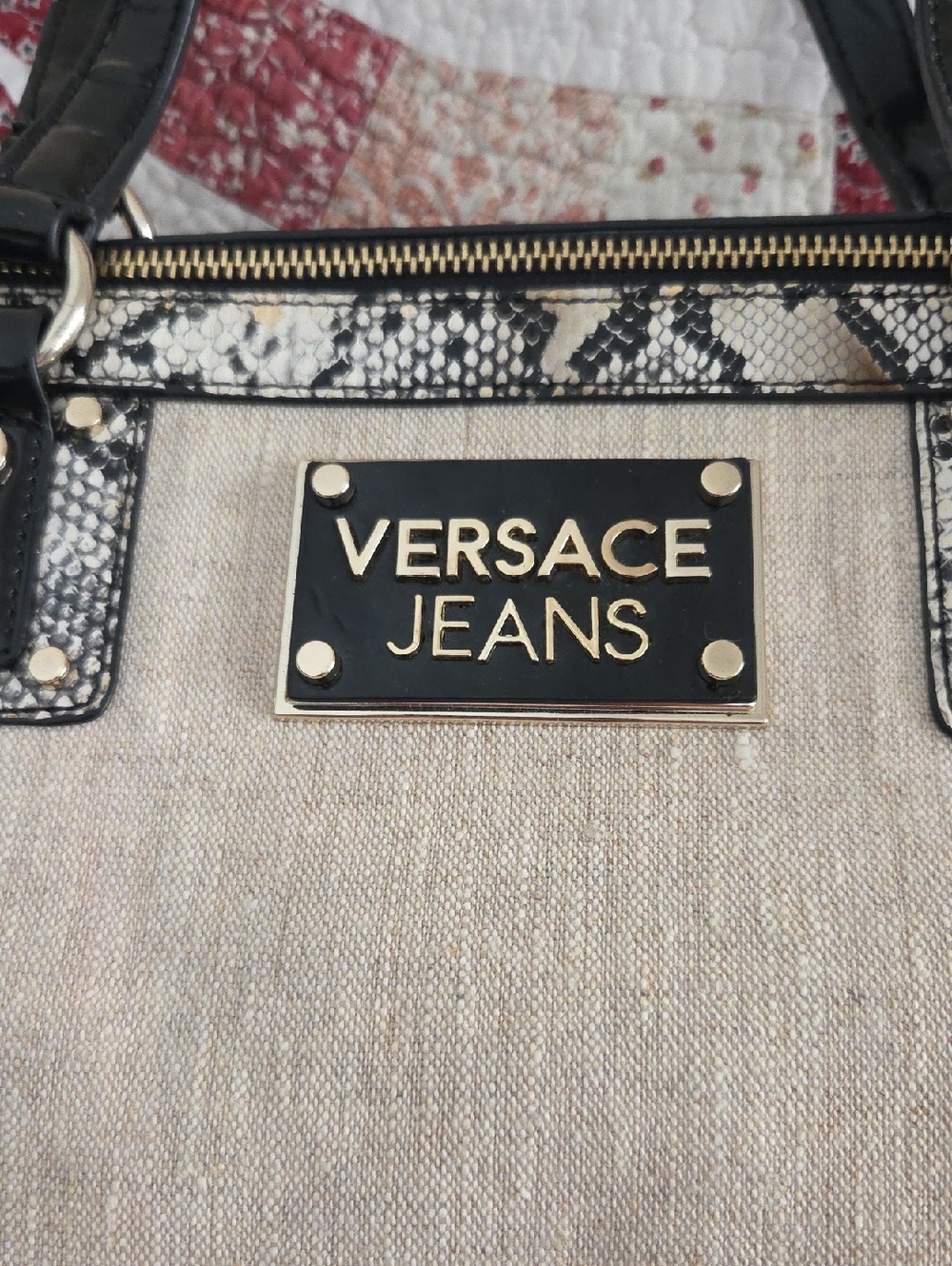 Versace Jeans Collection Beige Denim Shoulder bag with Black Snake-Trim - Picture 3 of 13